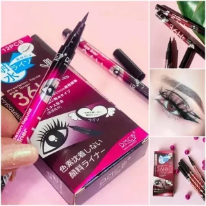 Delineador líquido Favor Beauty negro mostrando trazo preciso en mano y diseño de alas perfectas