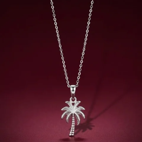 Cadena con dije de palma tropical de plata de ley 925 en acabado brillante
