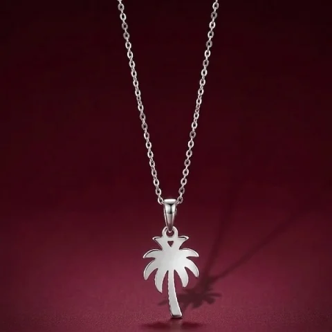 Cadena con dije de palma tropical de plata de ley 925 en acabado brillante