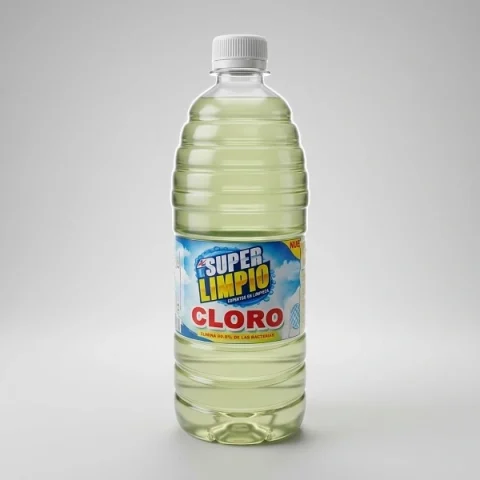 Botella de cloro desinfectante concentrado Super Limpio de 1 litro para desinfección total del hogar