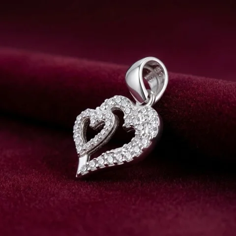Dije corazón doble plata 925 engastado con circonias de alto brillo para mujer