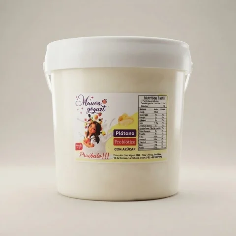 Cubo de 4 litros de yogurt probiótico de plátano marca Mauva para salud digestiva