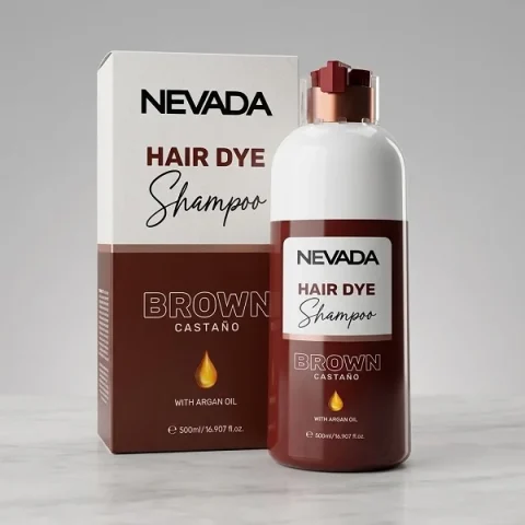 Champú tinte castaño Nevada Hair Dye Shampoo de 500ml con aceite de argán para cubrir canas