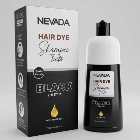 Champú tinte negro Nevada Black 500ml fórmula 5 minutos con aceite de argán para cubrir canas