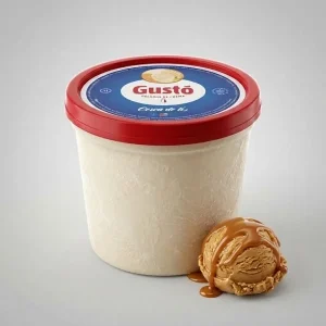 Pote de helado de caramelo gustó 1L de crema artesanal con bola servida